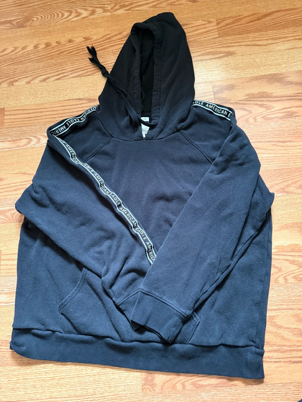 Black Hoodie with Logo Tape Accent